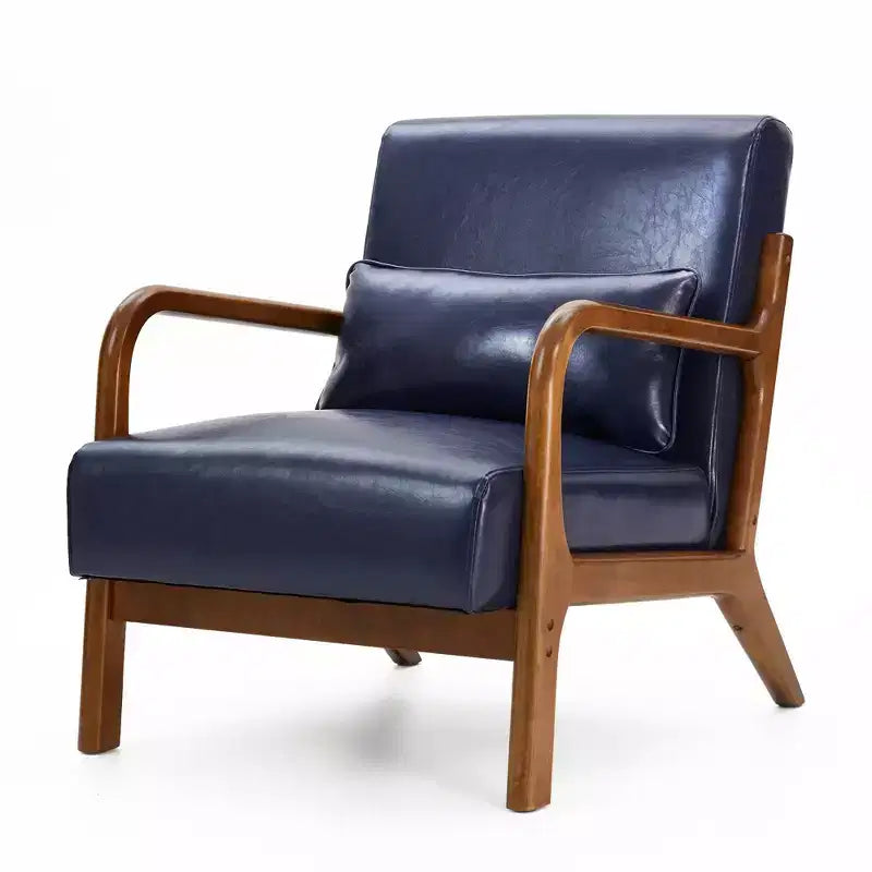 Fauteuil d'appoint Mid-Century Modern en similicuir avec cadre en bois d'hévéa couleur noyer - Glitzhome