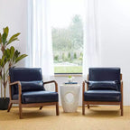 Fauteuil d'appoint Mid-Century Modern en similicuir avec cadre en bois d'hévéa couleur noyer - Glitzhome