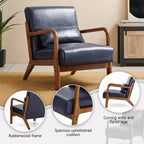 Fauteuil d'appoint Mid-Century Modern en similicuir avec cadre en bois d'hévéa couleur noyer - Glitzhome