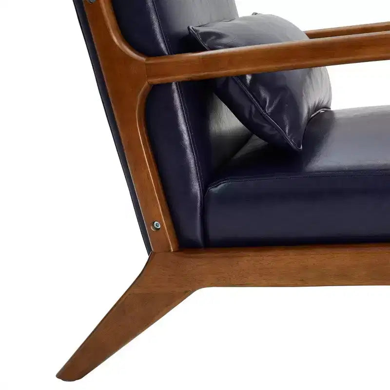 Fauteuil d'appoint Mid-Century Modern en similicuir avec cadre en bois d'hévéa couleur noyer - Glitzhome