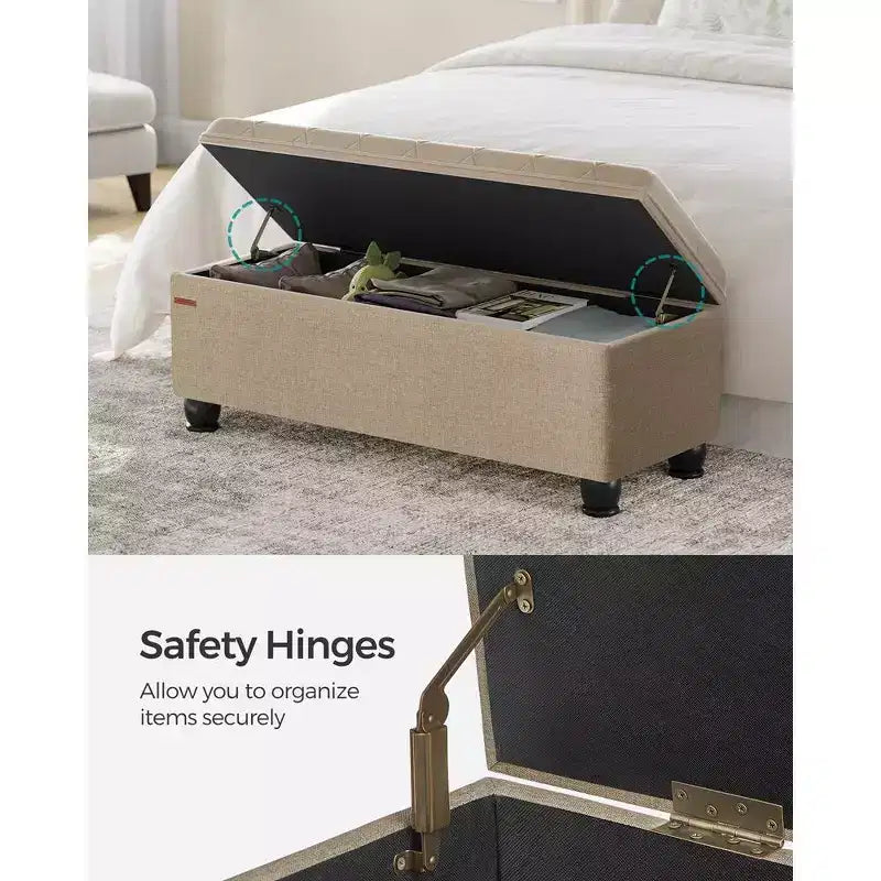 Banc de rangement SONGMICS, Bout de lit long avec rangement, Charge maximale 150 kg, Pieds en bois massif
