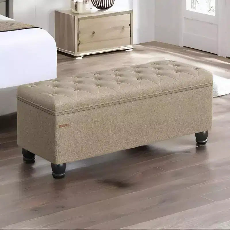 SONGMICS Storage Ottoman Bench Long Bed End Stool with Storage 330.6 lb Load Capacity Solid Wood Legs