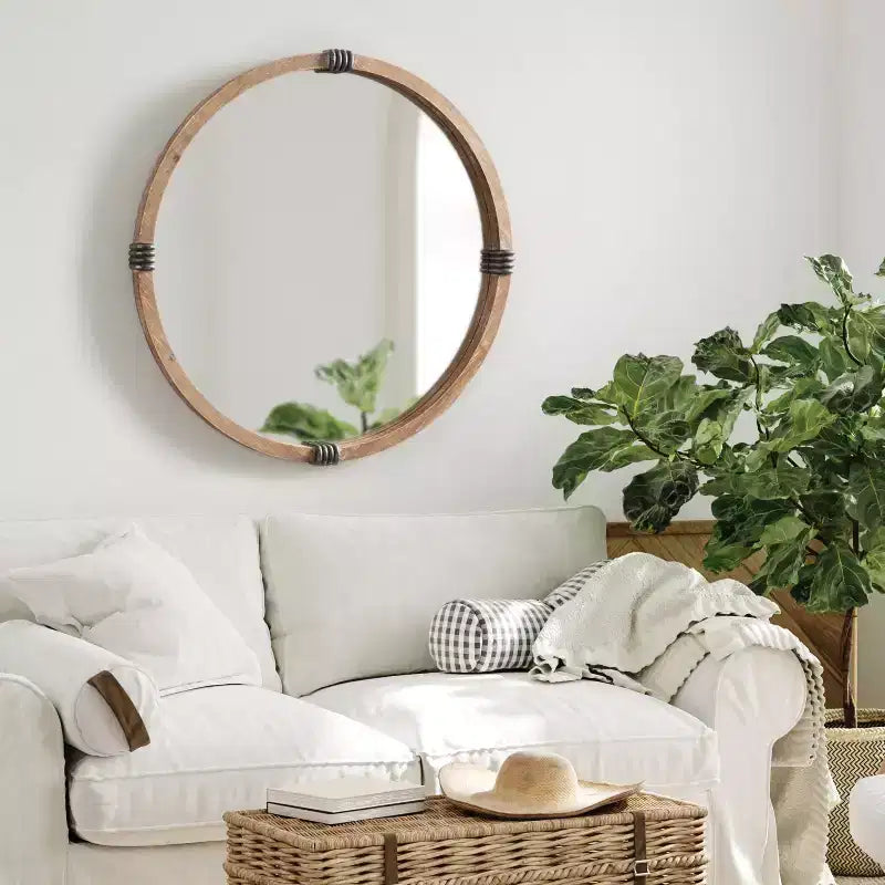 Miroir rond encadré Kate and Laurel Stockport, 28 de diamètre, naturel