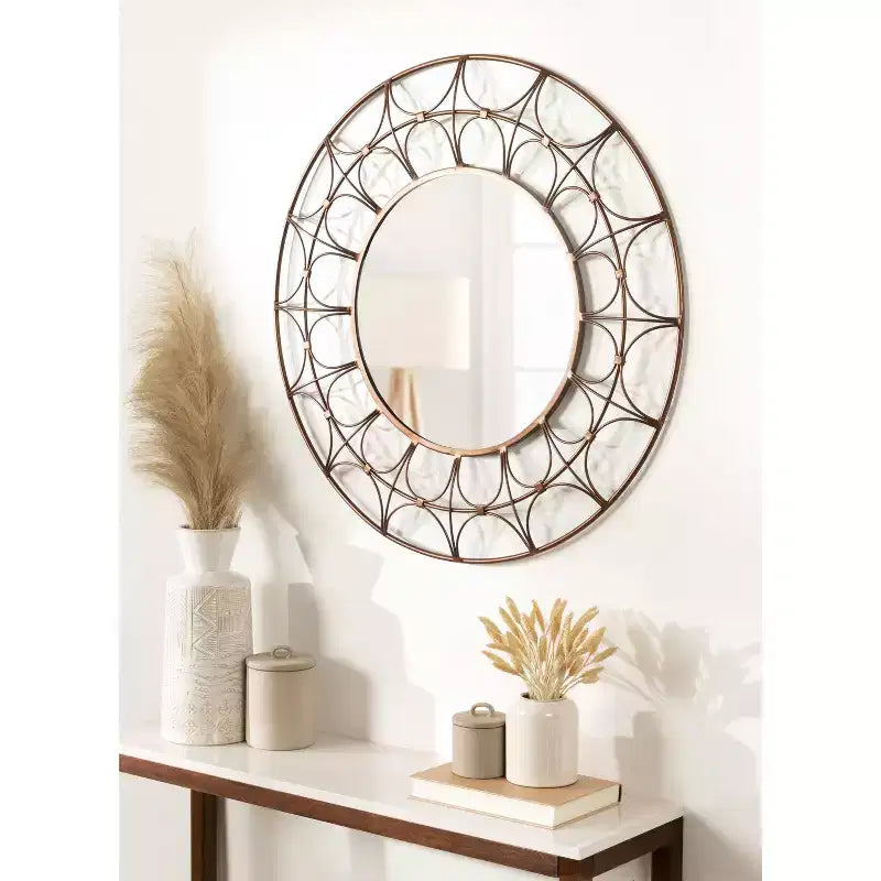 Miroir décoratif rond en métal Avoca de Kate and Laurel, 28 de diamètre, bronze