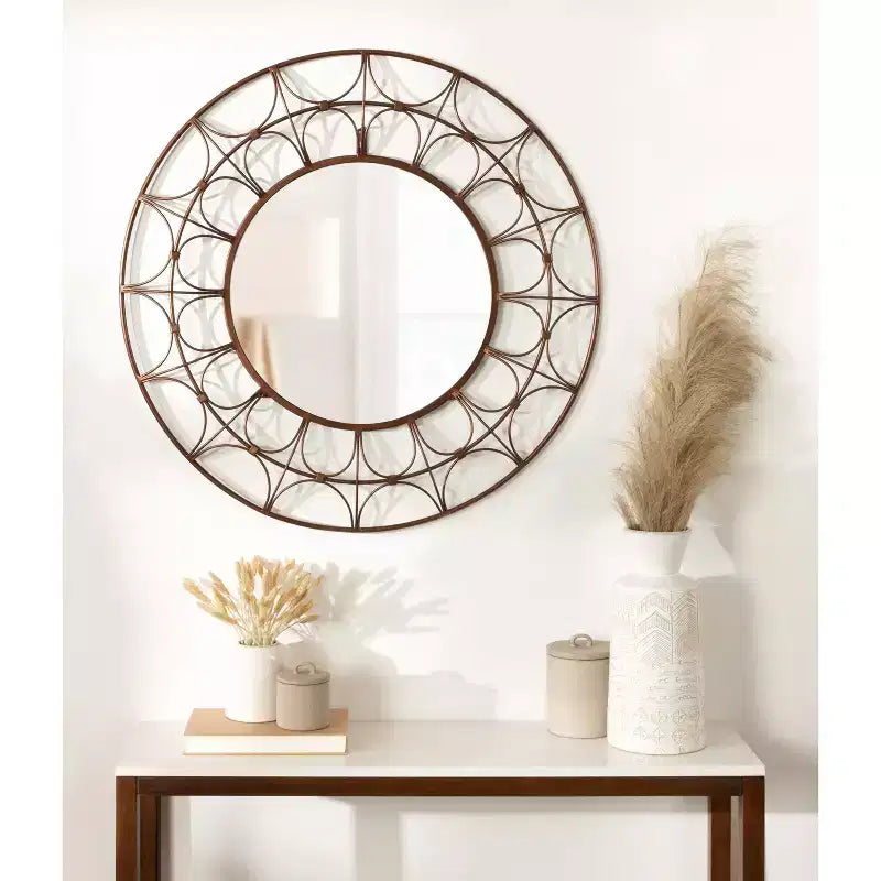 Miroir décoratif rond en métal Avoca de Kate and Laurel, 28 de diamètre, bronze