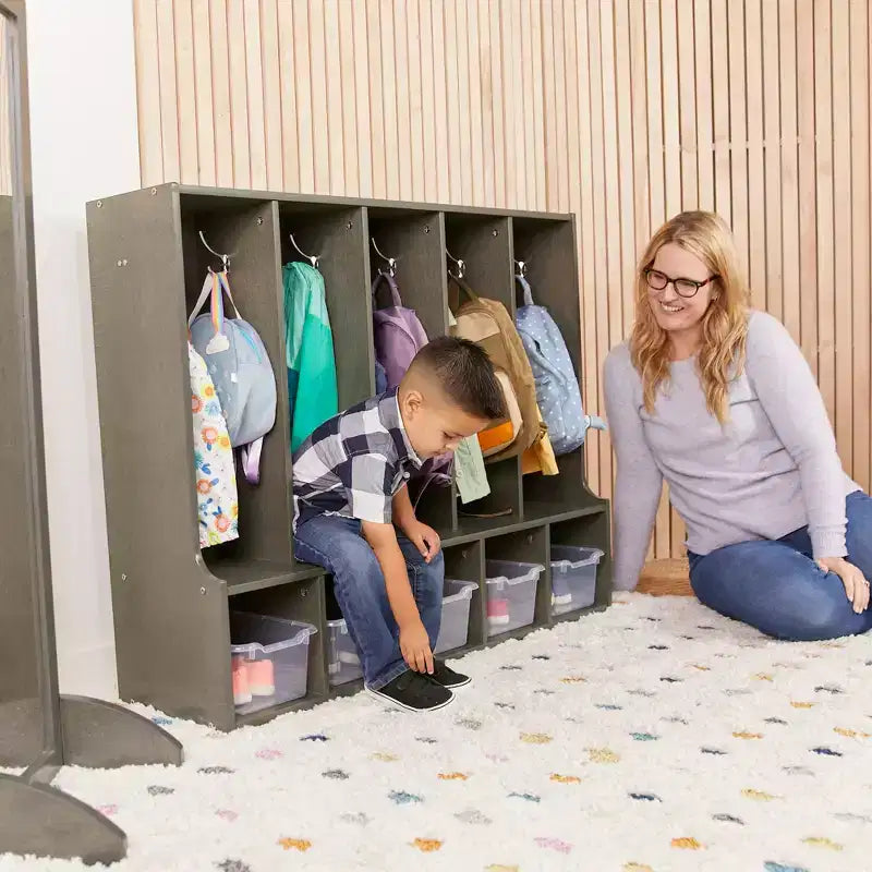 Porte-manteau pour enfants ECR4Kids Streamline 5 sections avec banc, mobilier de classe