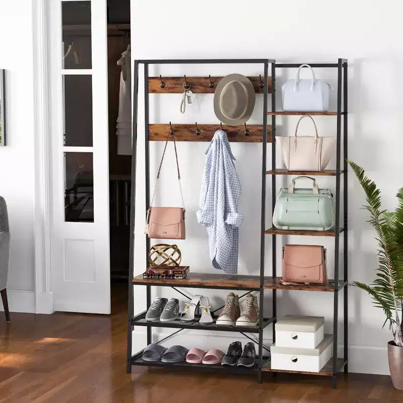 Meuble d'entrée 5-en-1 Costway avec portemanteau, banc à chaussures et arbre de hall autoportant en bois