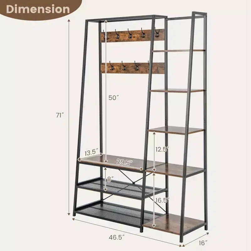 Meuble d'entrée 5-en-1 Costway avec portemanteau, banc à chaussures et arbre de hall autoportant en bois