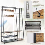 Meuble d'entrée 5-en-1 Costway avec portemanteau, banc à chaussures et arbre de hall autoportant en bois