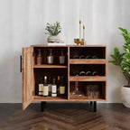 Meuble bar et bahut classique Emma et Oliver avec armoire à porte simple de style Shaker avec rangement pour verres suspendu et étagères ouvertes pour bouteilles