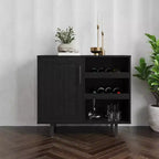 Meuble bar et bahut classique Emma et Oliver avec armoire à porte simple de style Shaker avec rangement pour verres suspendu et étagères ouvertes pour bouteilles
