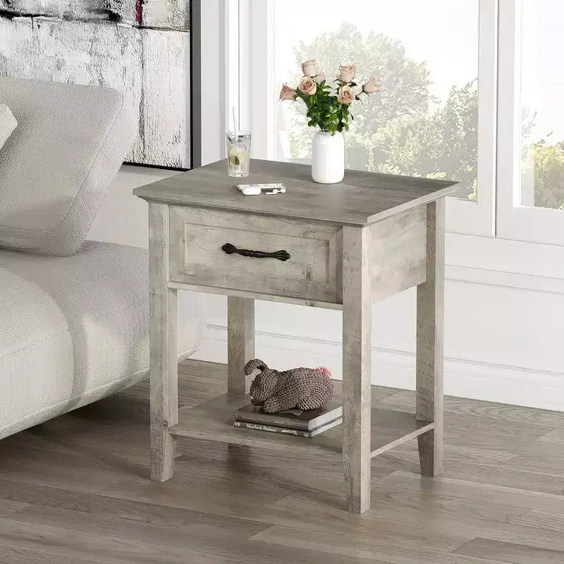 Table de chevet polyvalente Garvee pour chambre, chambre d'enfant, salon, table d'appoint avec tiroir de rangement, montage facile, gris