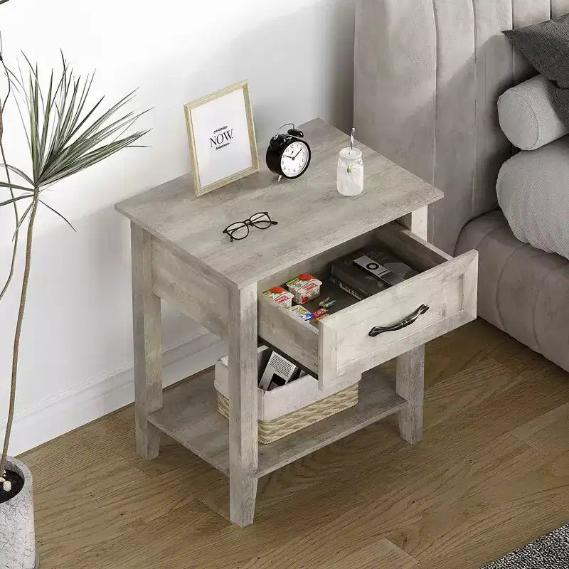Table de chevet polyvalente Garvee pour chambre, chambre d'enfant, salon, table d'appoint avec tiroir de rangement, montage facile, gris