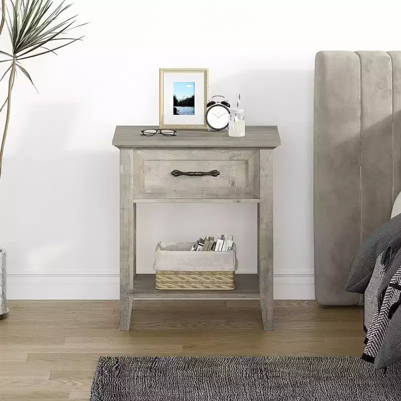 Table de chevet polyvalente Garvee pour chambre, chambre d'enfant, salon, table d'appoint avec tiroir de rangement, montage facile, gris