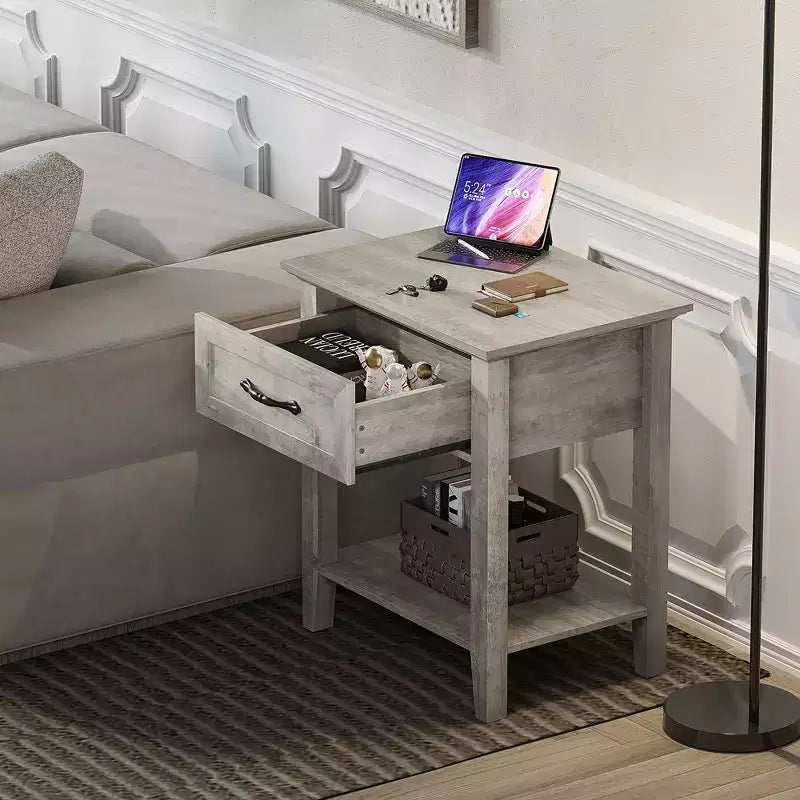 Table de chevet polyvalente Garvee pour chambre, chambre d'enfant, salon, table d'appoint avec tiroir de rangement, montage facile, gris