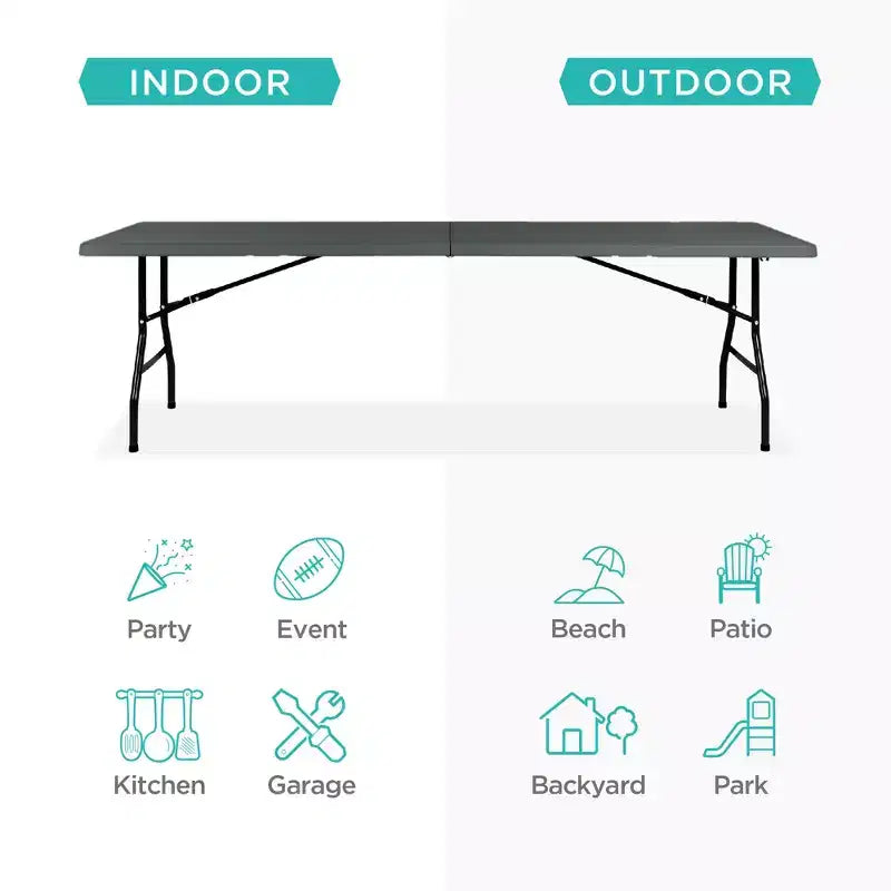 Table pliante en plastique de 2,4 m de la marque Best Choice Products, portable et robuste pour l'intérieur et l'extérieur avec poignée, verrouillage pour pique-nique