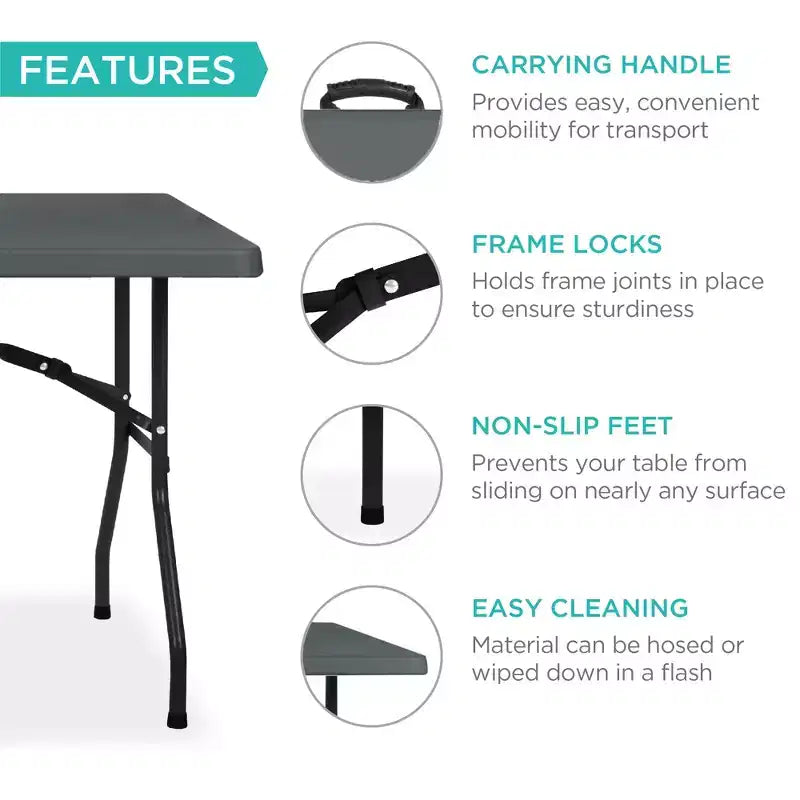 Table pliante en plastique de 2,4 m de la marque Best Choice Products, portable et robuste pour l'intérieur et l'extérieur avec poignée, verrouillage pour pique-nique