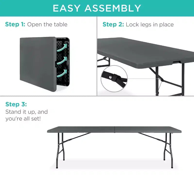 Table pliante en plastique de 2,4 m de la marque Best Choice Products, portable et robuste pour l'intérieur et l'extérieur avec poignée, verrouillage pour pique-nique