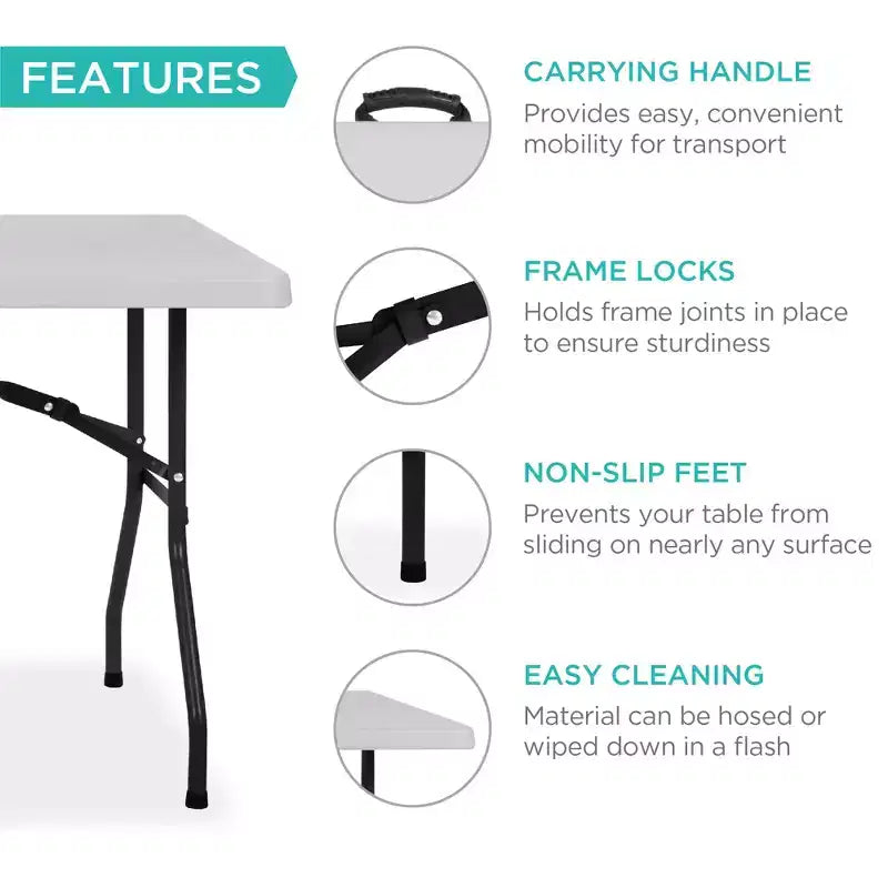 Table pliante en plastique de 2,4 m de la marque Best Choice Products, portable et robuste pour l'intérieur et l'extérieur avec poignée, verrouillage pour pique-nique
