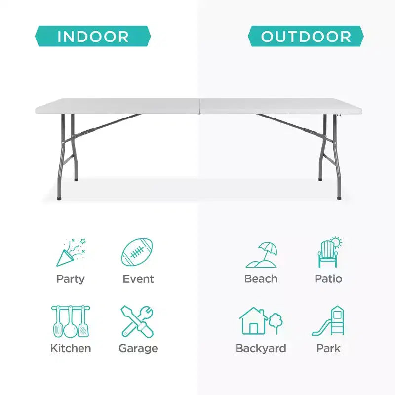 Table pliante en plastique de 2,4 m de la marque Best Choice Products, portable et robuste pour l'intérieur et l'extérieur avec poignée, verrouillage pour pique-nique