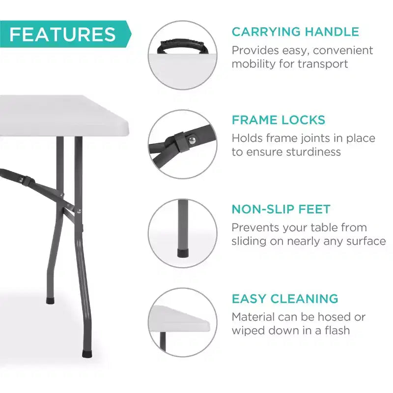 Table pliante en plastique de 2,4 m de la marque Best Choice Products, portable et robuste pour l'intérieur et l'extérieur avec poignée, verrouillage pour pique-nique