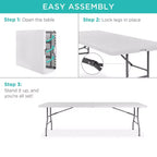 Table pliante en plastique de 2,4 m de la marque Best Choice Products, portable et robuste pour l'intérieur et l'extérieur avec poignée, verrouillage pour pique-nique