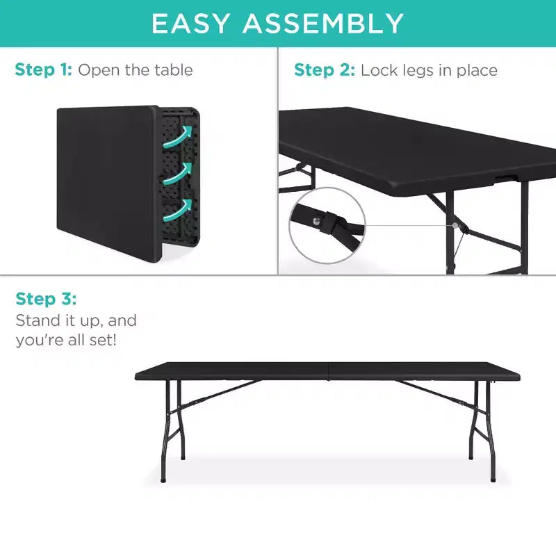 Table pliante en plastique de 2,4 m de la marque Best Choice Products, portable et robuste pour l'intérieur et l'extérieur avec poignée, verrouillage pour pique-nique
