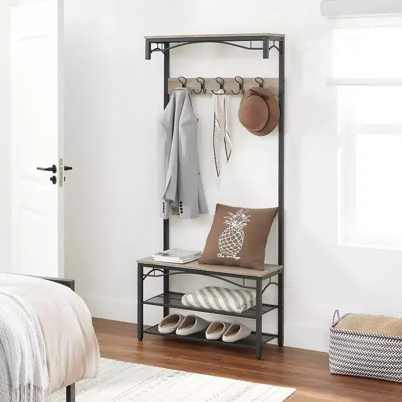 Meuble d'entrée avec porte-manteaux et banc à chaussures VASAGLE, étagère de rangement à 3 niveaux Style Industriel avec cadre en acier, 32 x 80 x 178,5 cm