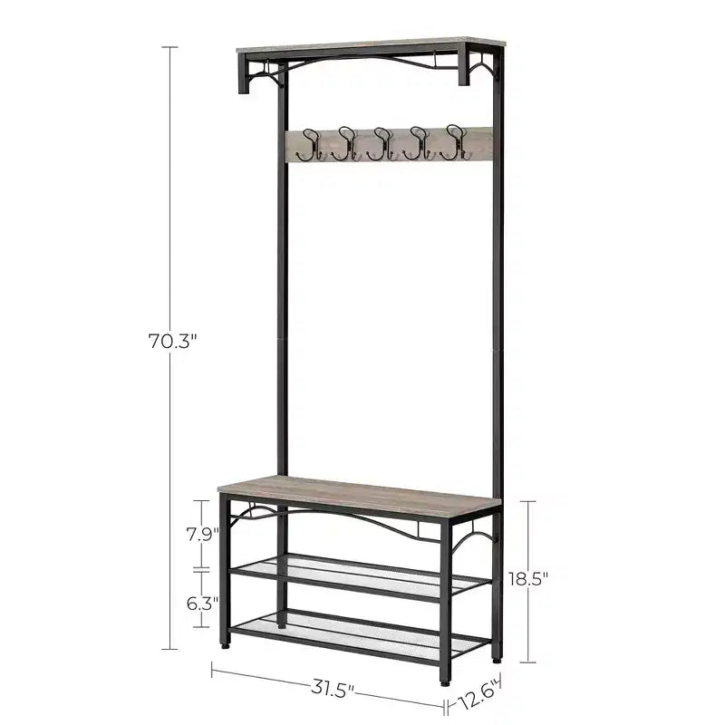 Meuble d'entrée avec porte-manteaux et banc à chaussures VASAGLE, étagère de rangement à 3 niveaux Style Industriel avec cadre en acier, 32 x 80 x 178,5 cm