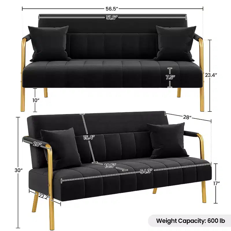 Canapé rembourré moderne Yaheetech avec 2 oreillers pour chambre, bureau à domicile, studio