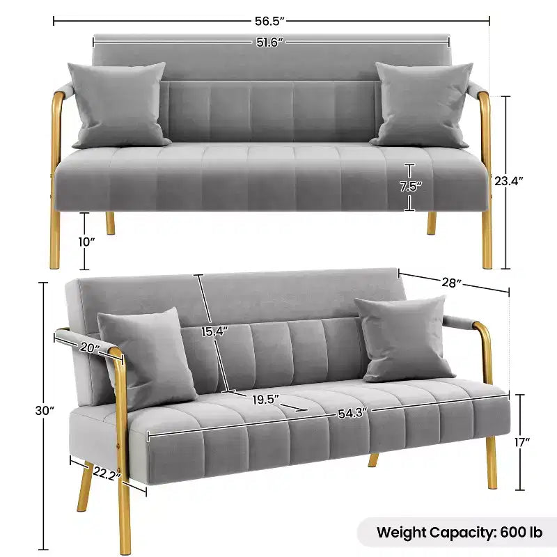 Canapé rembourré moderne Yaheetech avec 2 oreillers pour chambre, bureau à domicile, studio