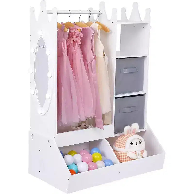 Cintre pour vêtements d'enfant avec miroir lumineux Armoire de rangement pour robe de fille et bac de rangement