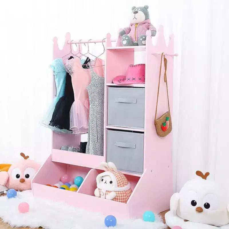 Cintre pour vêtements d'enfant avec miroir lumineux Armoire de rangement pour robe de fille et bac de rangement