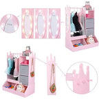 Cintre pour vêtements d'enfant avec miroir lumineux Armoire de rangement pour robe de fille et bac de rangement