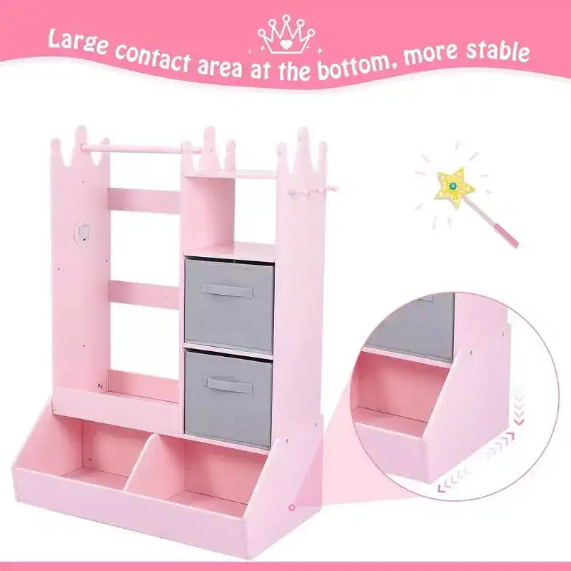 Cintre pour vêtements d'enfant avec miroir lumineux Armoire de rangement pour robe de fille et bac de rangement