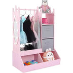 Cintre pour vêtements d'enfant avec miroir lumineux Armoire de rangement pour robe de fille et bac de rangement