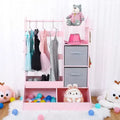 Kid Clothes Hanger with Lighted Mirror Girl Dress-Up Storage Armoire Clothing Rack and Storage Bin