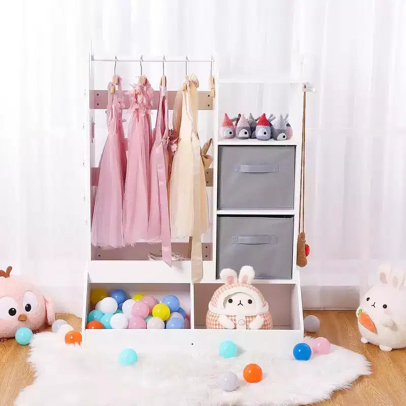Cintre pour vêtements d'enfant avec miroir lumineux Armoire de rangement pour robe de fille et bac de rangement