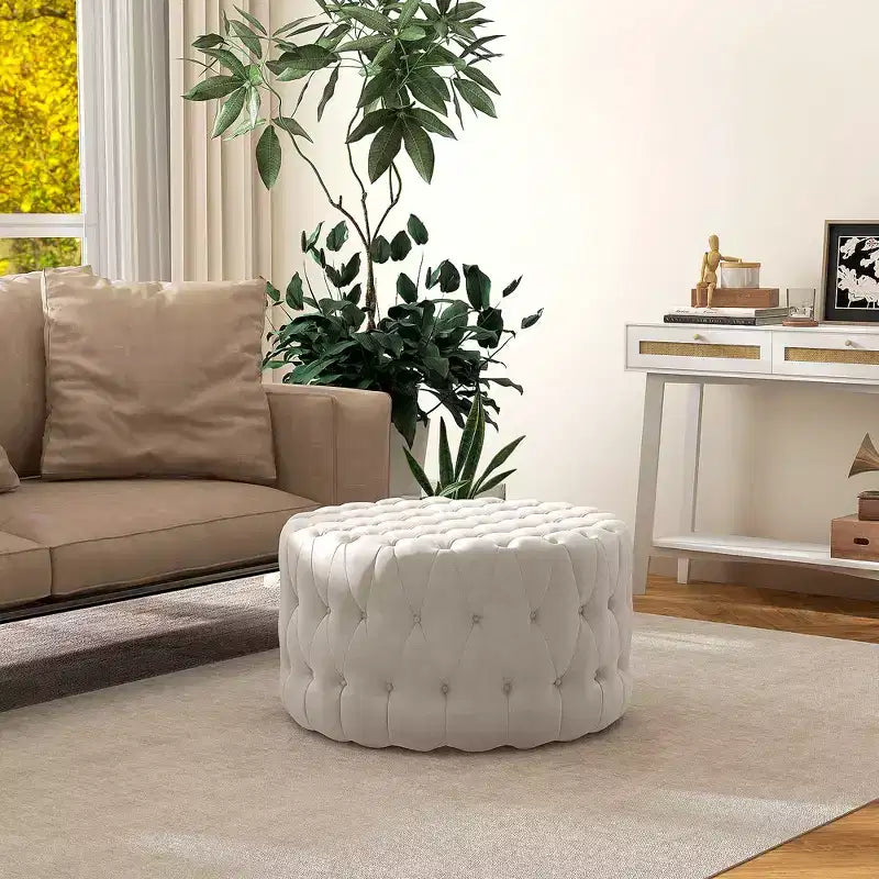HOMCOM Pouf capitonné, Repose-pieds rembourré en velours, Table basse d'appoint ronde pour Salon, Chambre à coucher