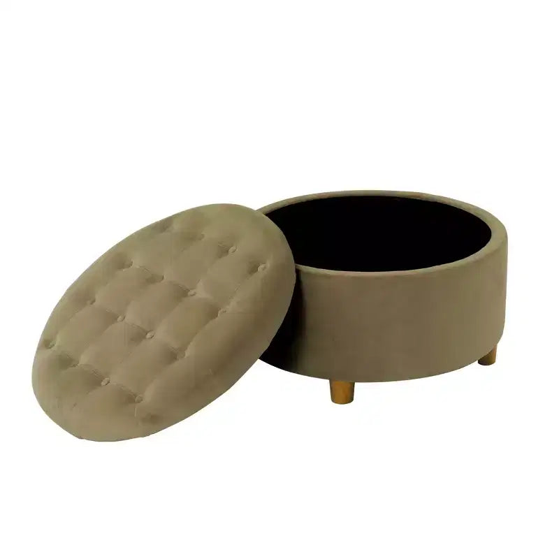 Pouf de rangement rond touffeté en velours - HomePop