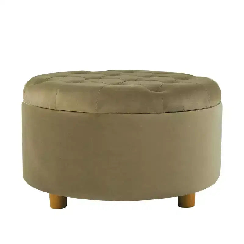Pouf de rangement rond touffeté en velours - HomePop