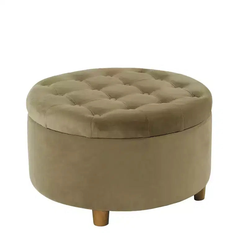 Pouf de rangement rond touffeté en velours - HomePop