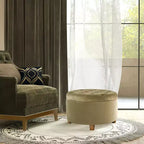 Pouf de rangement rond touffeté en velours - HomePop