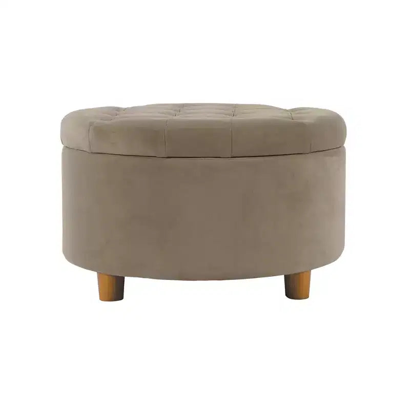 Pouf de rangement rond touffeté en velours - HomePop