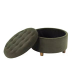 Pouf de rangement rond touffeté en velours - HomePop