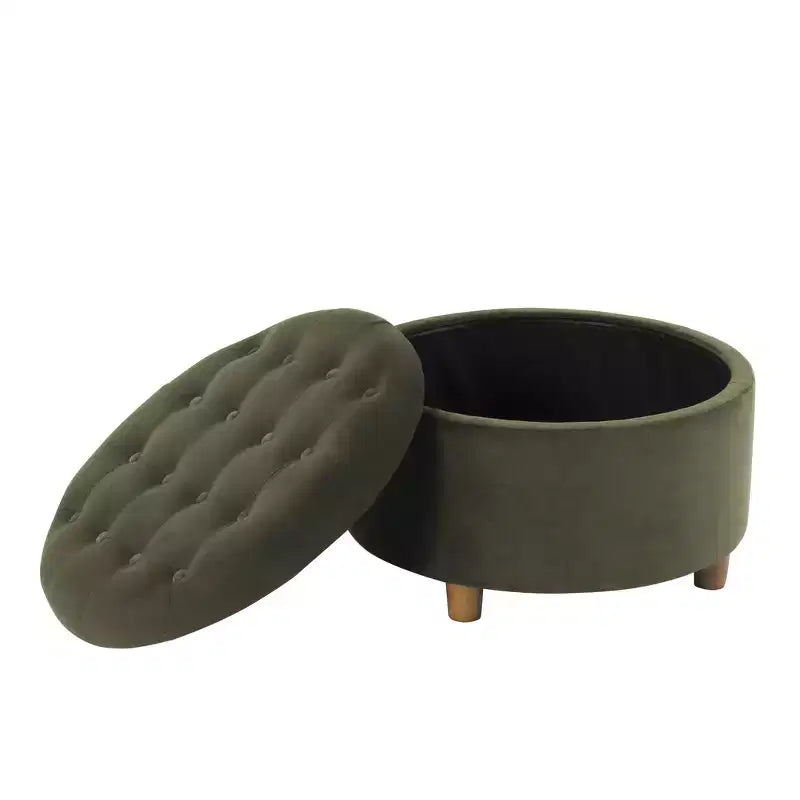 Pouf de rangement rond touffeté en velours - HomePop