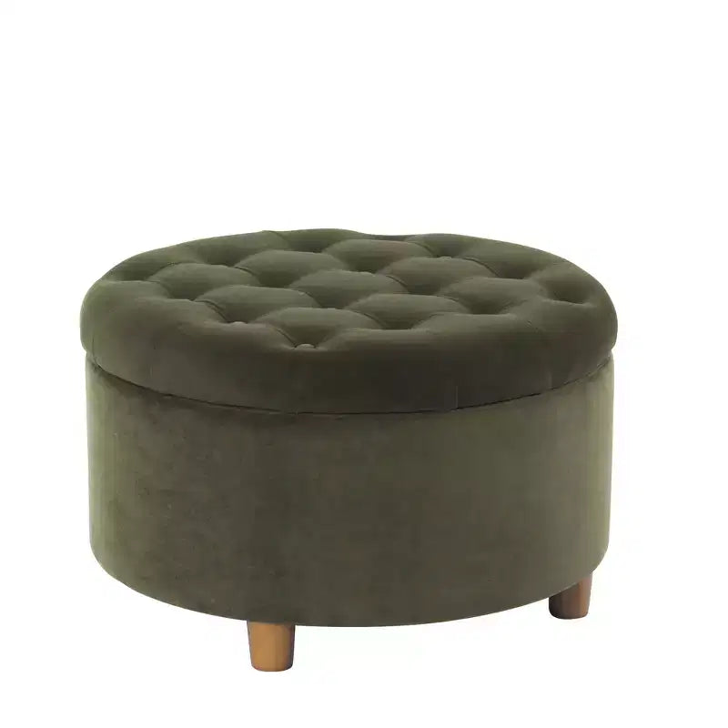 Pouf de rangement rond touffeté en velours - HomePop