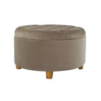 Pouf de rangement rond touffeté en velours - HomePop