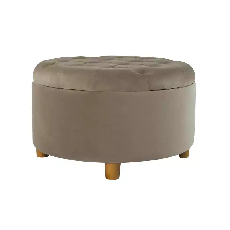 Pouf de rangement rond touffeté en velours - HomePop