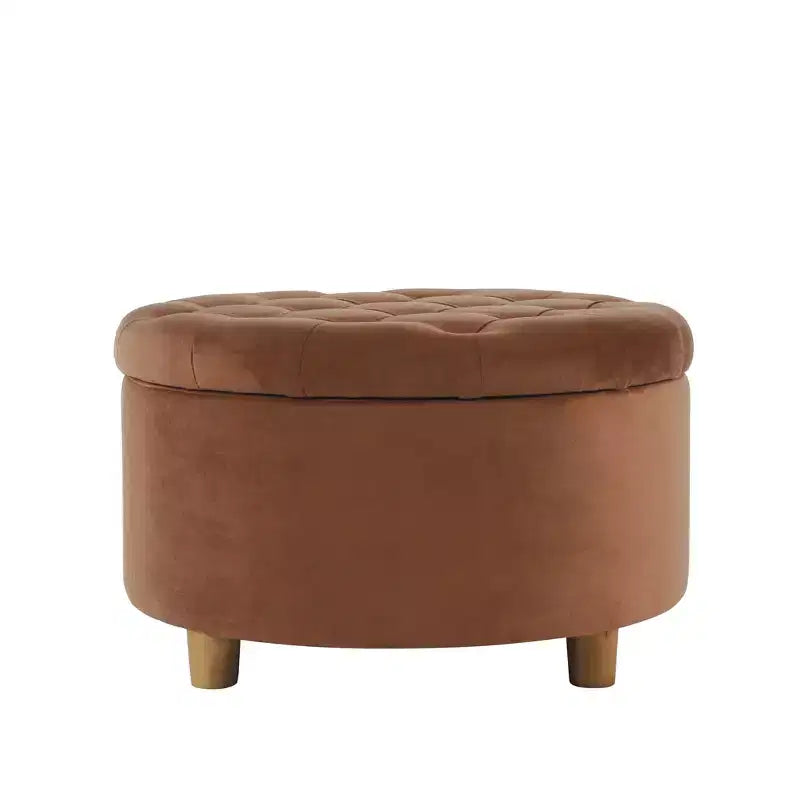 Pouf de rangement rond touffeté en velours - HomePop